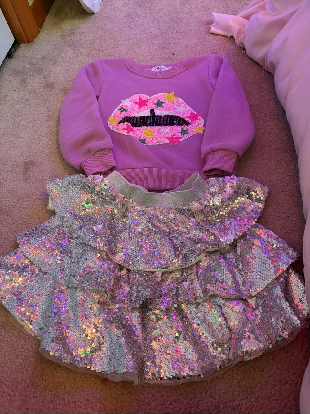 Girls Purple Sequin Lip Sweatshirt - Star Applique